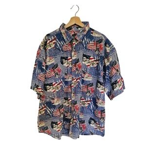 Cotton Trader Shirt Mens 2xl Mt Rushmore 4th July short sleeve allover print